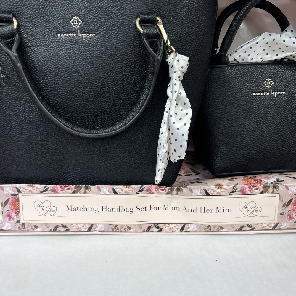 Nanette Lepore Mom & Mini Matching Handbag Set Black Tote & Mini Purse NWT - Picture 2 of 12